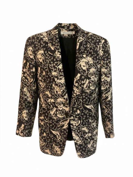 Tahari Jackets & Blazers - Tahari Black Beige Floral Blazer Women’s Size 2 Linen Lightweight Chic Jacket